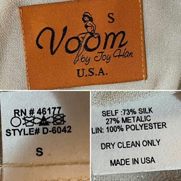 Voom by Joy Han Brown Orange Bow Shimmery Ombre Metallic Silk Cocktail Dress S - Picture 11 of 11